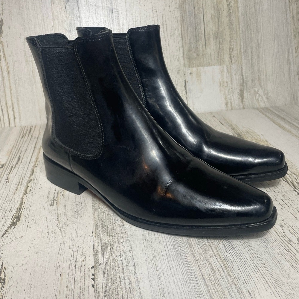 Jeffrey Campbell Marloe Chelsea Boots Glossy Faux Leather Black size‎ 5